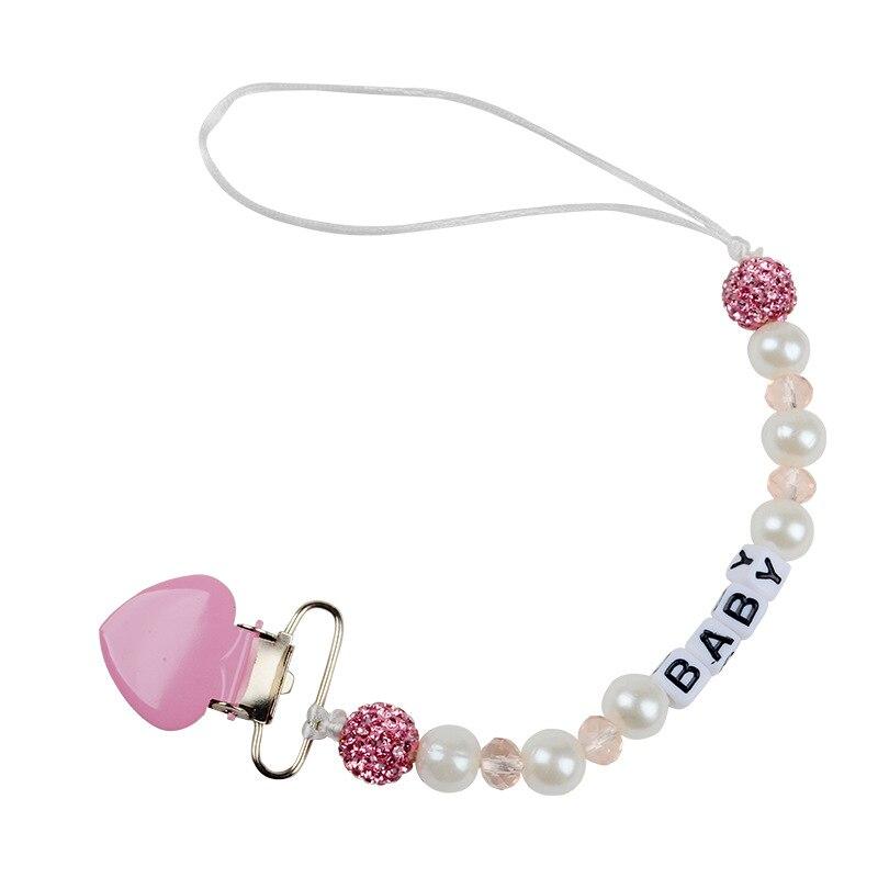 1 Stück Säugling Baby Schnuller Clip Kette Neue Ton Kristall Anti-drop Kette für Baby Junge Mädchen Herz Nippel Clip kette Baby Zeug rosa