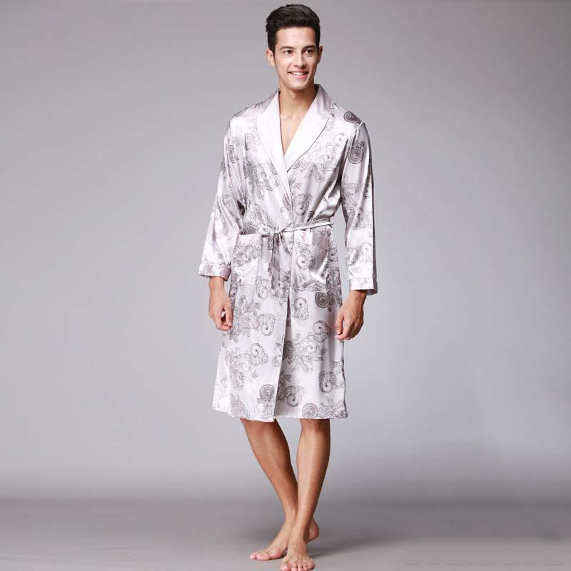 Frühling Männer Bademantel Kimono Roben V-ausschnitt Seide Männliche Nachtwäsche Nachtwäsche Mann Bademantel XXXL grau