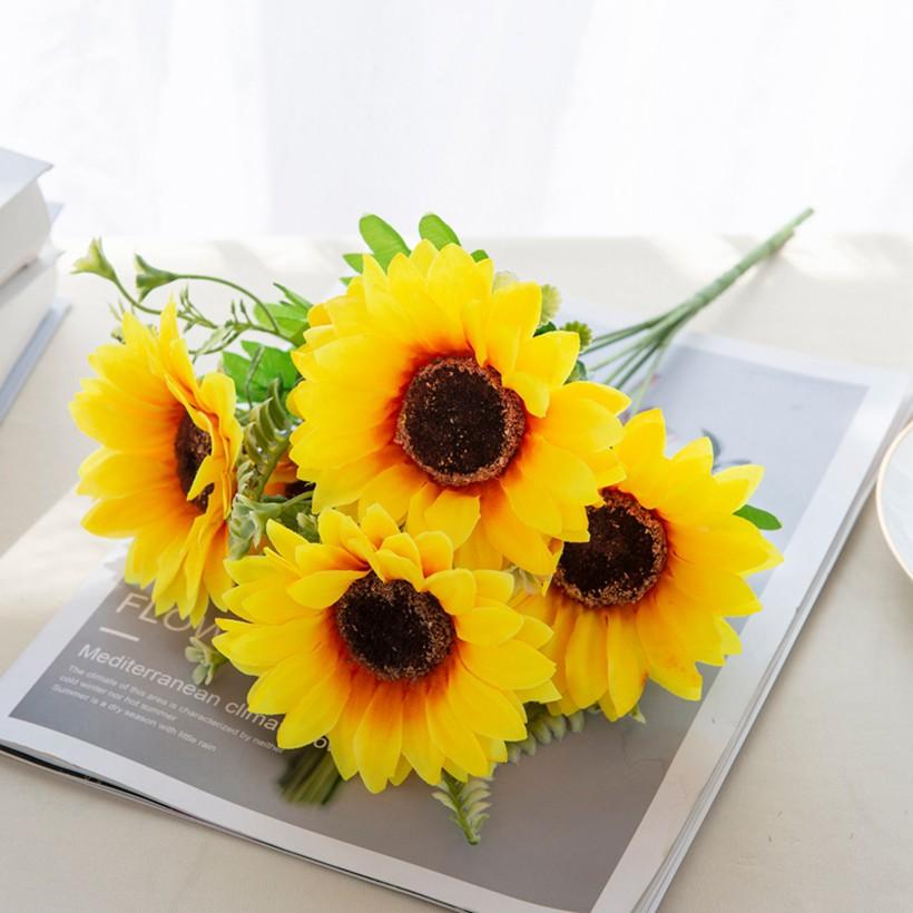 7 Köpfe Kunstblumen Seide Sonnenblume Hochzeit Brautstrauß Weihnachtsdekoration Zuhause Außen Garten Wand Festival DIY Geschenk