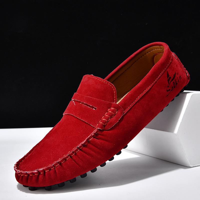 Hochwertige Damenschuhe Leichte Leder-Mokassins Handgefertigt Bequeme Mode-Sneaker Mutter Krankenschwester Ballerinas Weiches Gehen 2025 Neu 43 rot