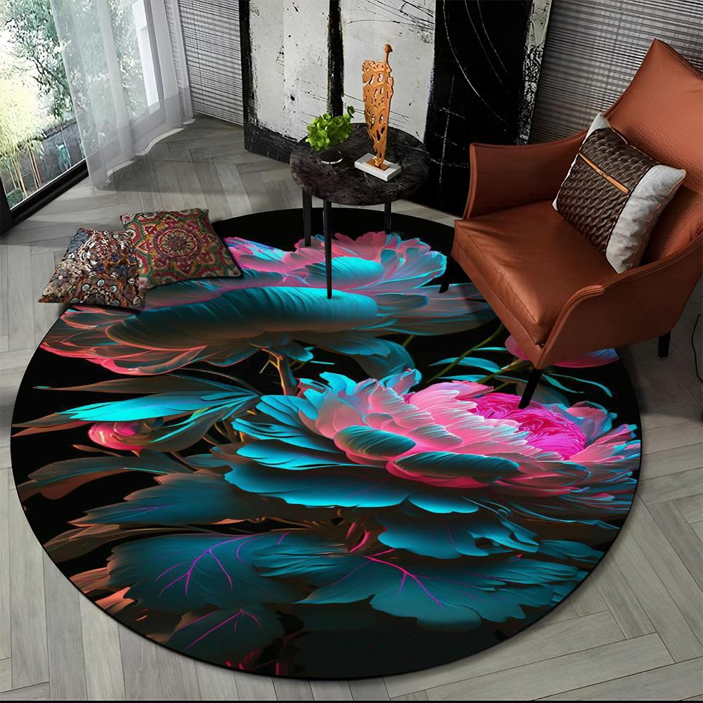 3D Luxus Blume Rose Gänseblümchen Nordic Runde Teppich Teppich für Wohnzimmer Schlafzimmer Kind Spielzimmer Stuhl Dekor, Haustier Bereich Teppich rutschfeste Matte Diameter 60cm