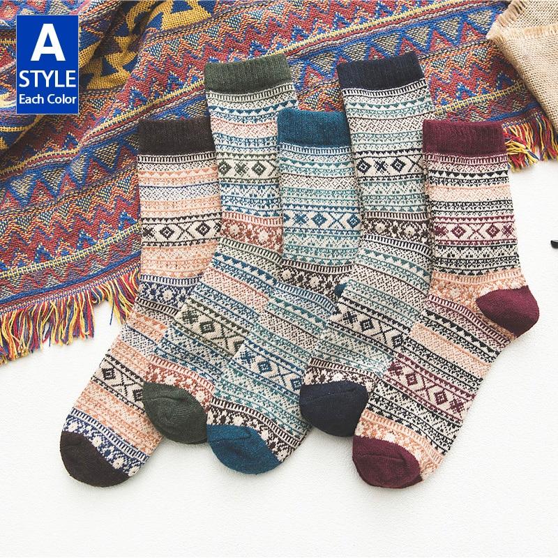 HSS Marke 5 Paar Winter herren Socken Verdicken Schafwolle Socken Warme Männer Retro Stil Bunte Mode Mann Socken für Schnee stiefel EUR39-45 (US6.5-11) blau/schwarz