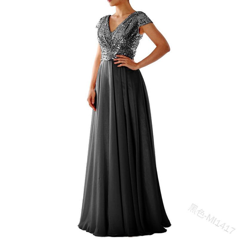 Ball-Abendkleid aus Chiffon mit Ausschnitt und Schlitz für Damen S schwarz