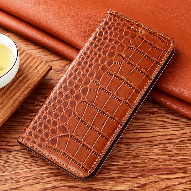 Für Samsung S24 S25 Krokodilmuster Echte Lederhülle Für Samsung S20 S21 S22 S23 S30 FE Lite Plus Ultra Klappbörsen-Hülle Samsung S20 Lite braun
