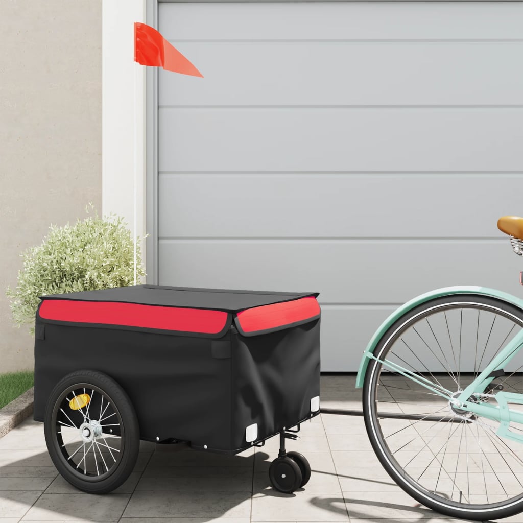 Vidaxl Fahrradanhänger, Schwarz-Rot, 45 kg, Eisen