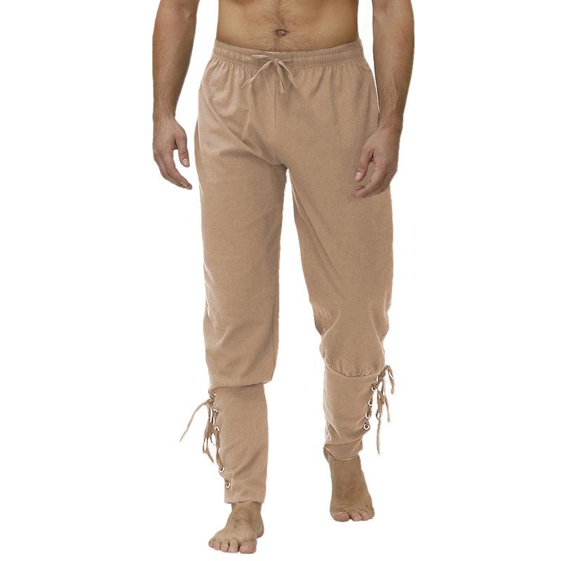 Hose Wikinger-Kostüm für Männer Renaissance Mittelalter-Hose Shorts mit Kordelzug Halloween-Kostüm Erwachsene Cosplay XXL khaki