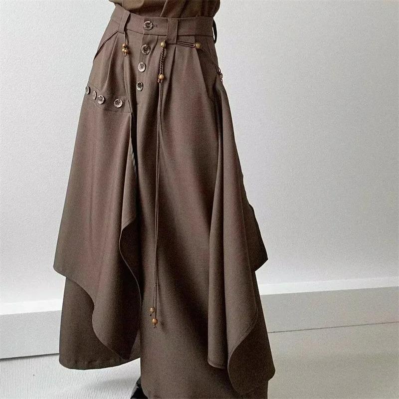 Herbst Mode Knopf Rock Hose Weites Bein Hose Locker Lässig All-Match Hose Damen Hose XXL kaffeebraun