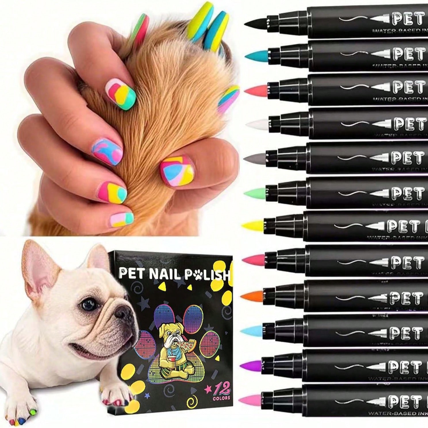 Haustier-Nagellack für Hunde oder Katzen, Einfach aufzutragen Hund-Nagellack, Schnell trocknender Hund-Lack - 12 Farben one-size