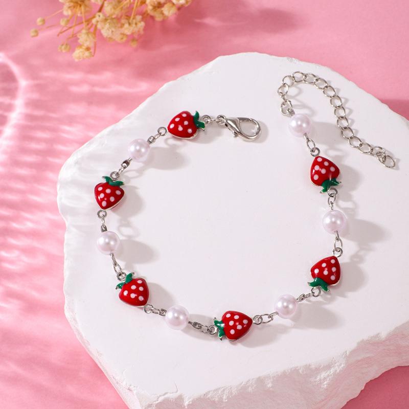 Schicker europäischer & amerikanischer Erdbeer-Schmuck: Vielseitiges, Niedliches Armband, Fußkettchen & Halskette für Damen