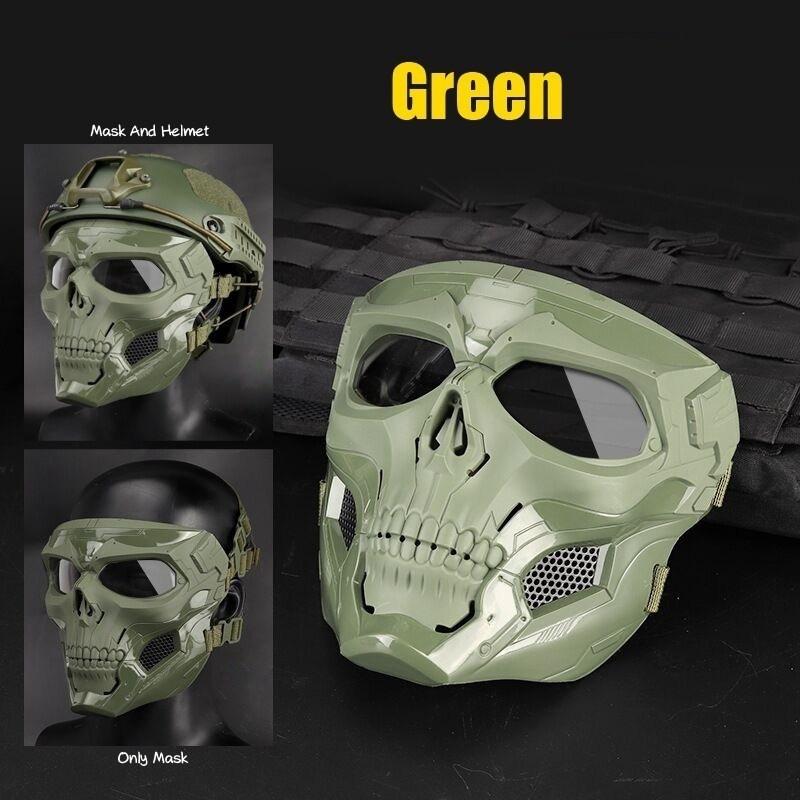 Halloween-Schädelträger-Maske, Glasfaser-Nylon-Schlagfestigkeit, Airsoft, Paintball, Fahrrad-Kampfspiel, passend für FAST-Helm grün