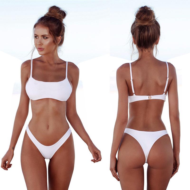 Damen-Bandage-Bikini-Set, Push-Ups, brasilianische Bademode, Strandmode M weiß