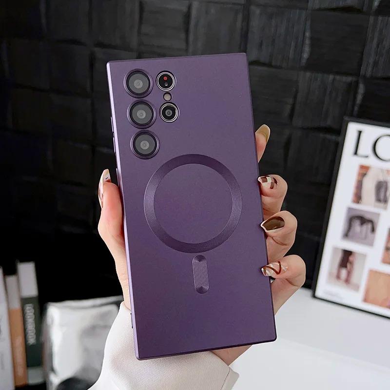 Für Magsafe Magnetic Wireless Charging Case für Samsung S24 S23 S22 S21 S20 S20FE S23FE Note 20 Ultra Plus TPU Soft Back Cover For Samsung S21 FE violett