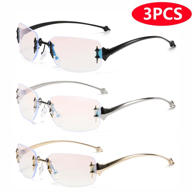3 Stück randlose Metall-Sonnenbrillen Hohe Qualität Blaulichtfilter-Sonnenbrillen Personalisiertes Design Sonnenbrillen Damen Klassischer Trend