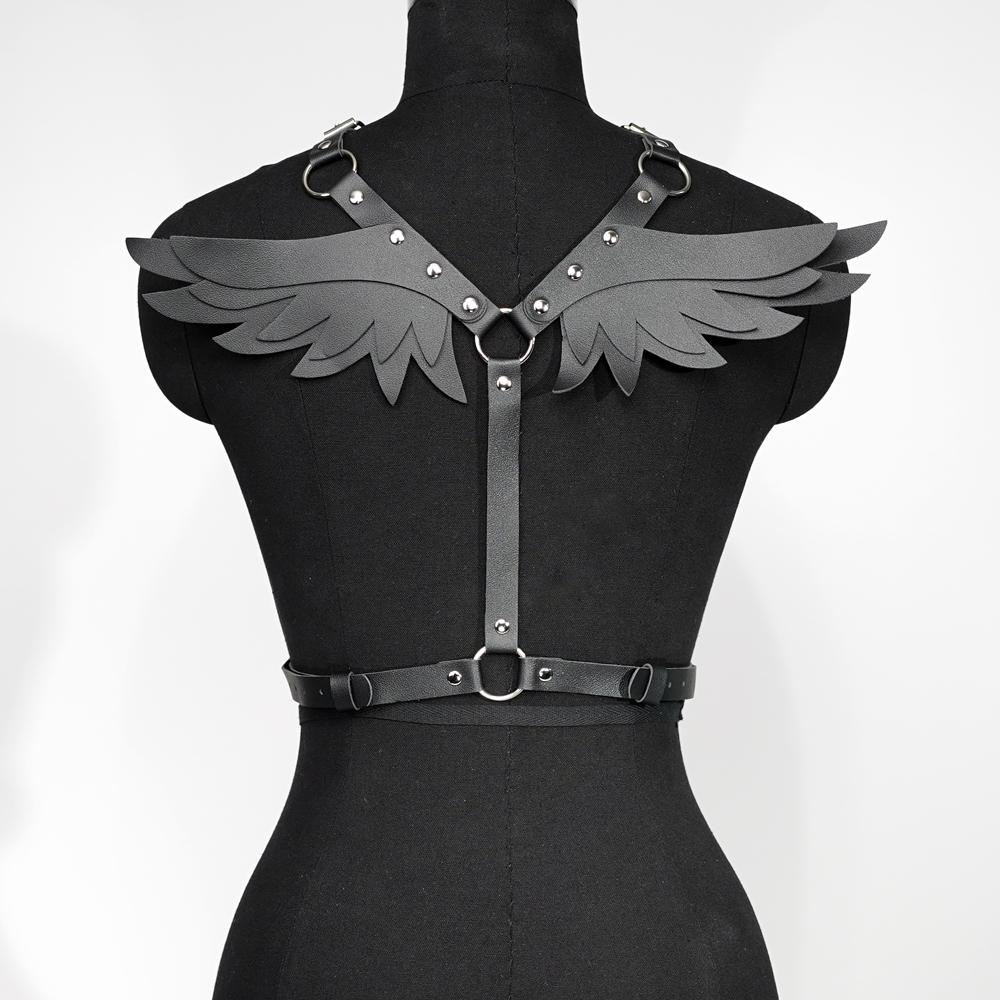 Damen Mode Gürtel Leder Engelsflügel Bondage Taillengürtel Gothic Lässig Wild Dekoration Gürtel Punk Dekorative Gürtel Accessoires gray