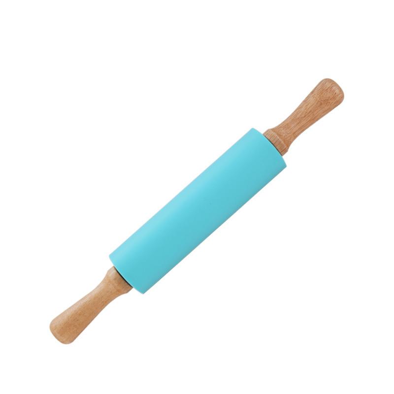 1 stücke Silikon Nudelholz Holzgriff Roller Mehl Stick Antihaft-knödel Haut Nudelholz Haushalt Backen Werkzeuge 43cm blau