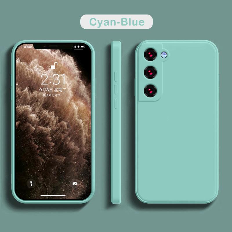 Luxuriöse quadratische Hülle aus flüssigem Silikon für Samsung Galaxy S25 S24 S23 FE S22 Ultra S21 S20 S10 Plus A52 A53 A54 A33 A72 A32 4G 5G Soft Cover For Samsung S21 FE cyanblau