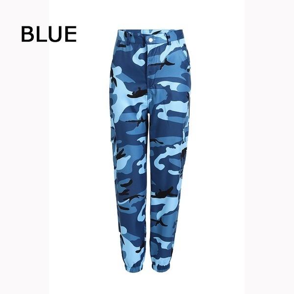 Damen High Waist Slim Cargo Camouflage Hose Plus Size Lose Hip Hop Hose Outdoor Sport Jogging Hose S-3XL M blau