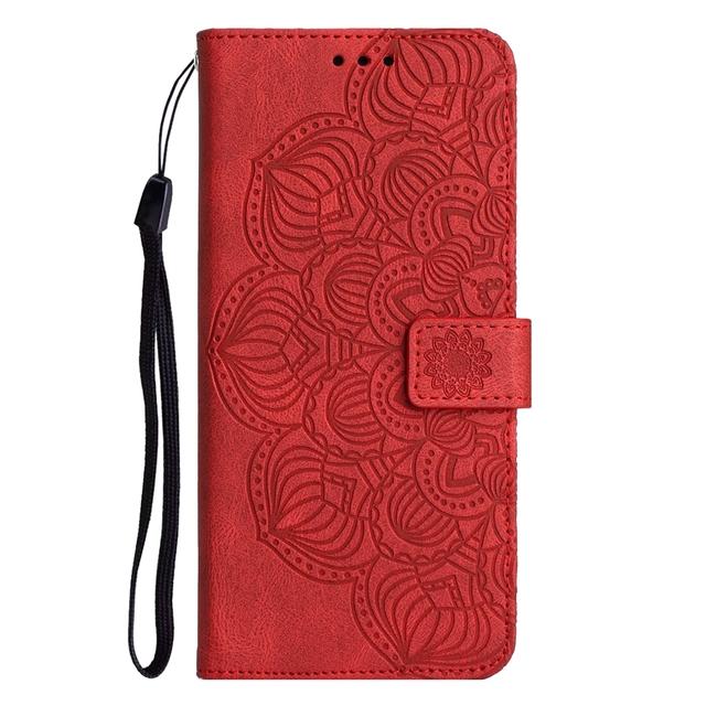 Leder Handyhülle für Funda Samsung Galaxy S23 Ultra S22 S21 Plus S20 Fe 5g Cover Cases Mandala Flip Wallet Kartenhalter Frauen Samsung S23 Ultra rot