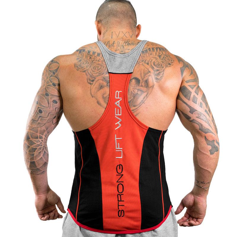 Herren-Bodybuilding-Tanktops, Fitnessstudio, Fitness, ärmelloses Hemd, Baumwolle, lässig, Unterhemd L rot/schwarz