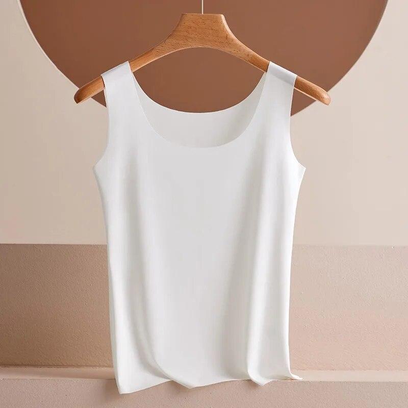 Sommer Dünne Nahtlose Eis Seide Tank Tops Frauen Slim Fit Ärmellose Bodenbildung Casual Tanks Camis Solide Büro Dame Westen Top 30755 XXXL weiß
