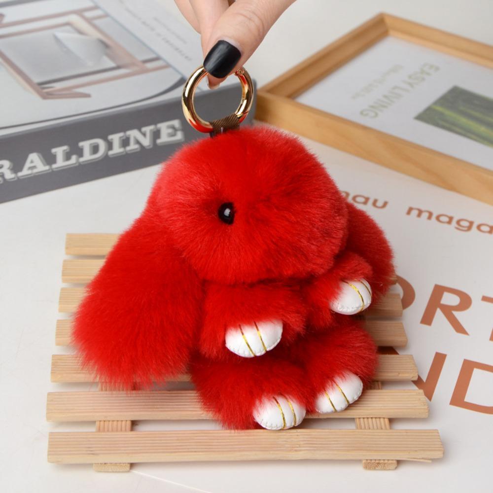 Flauschiger Hase Schlüsselanhänger Pompon Pom Schmuck Weicher Hasen-Schlüsselanhänger Geschenke rot