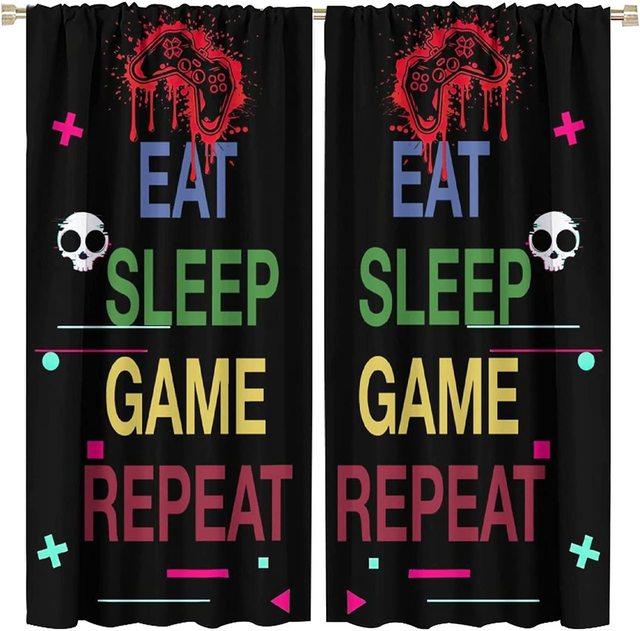 Gamer Vorhänge für Jungen Schlafzimmer Kinder Gaming Dekor Fenster Vorhang Videospiel Fenster Vorhänge Zimmer Dekor Kinder spielen Gamepad W122.5 X H183cm X 2