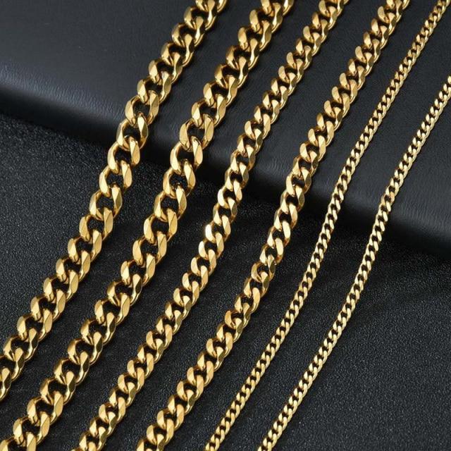 Klassische Herren-Halskette, Breite 3 bis 7 mm, lange Halskette aus Edelstahl für Herren und Damen, Kettenschmuck 7mm 60cm gold