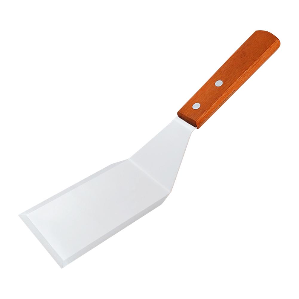 Edelstahl Bratwender Holzgriff Dreiseitiger Wender Steak Pizza Wender Eisenplatte Grillwender BBQ Backwerkzeug white