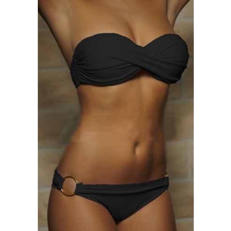 Zweiteiliges Bikini-Set für Damen, gepolstertes BH-Oberteil, Bikini-Trikin-Unterteil, Strand-Badeanzug, Badebekleidung L schwarz