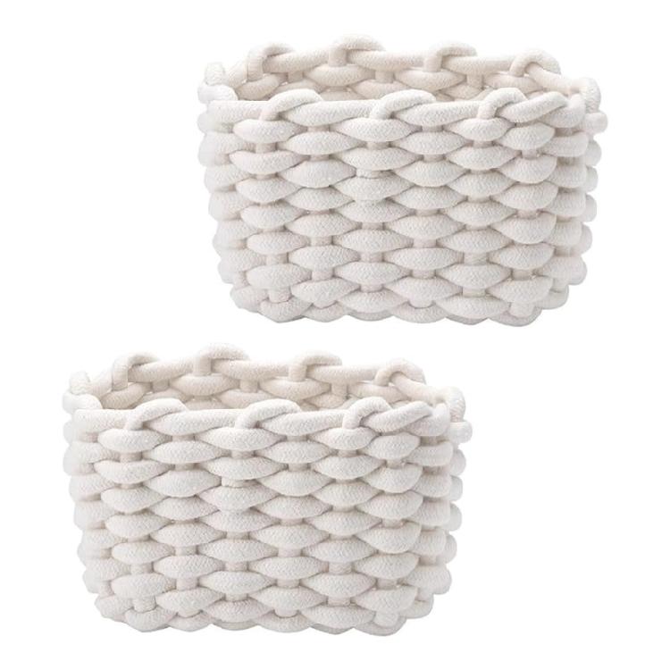 Set aus 2 weichen gewebten Baumwollkörben Minimalistische Aufbewahrungsorganisatoren für Handtücher Bücher Badezimmer Schlafzimmer Dekoration 1