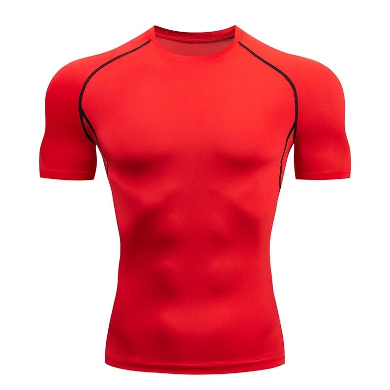 Männer Lauf Kompression T-shirt Kurzarm Sport Tees Gym Fitness Sweatshirt Männlichen Jogging Trainingsanzug Athletisch Shirt Tops M rot