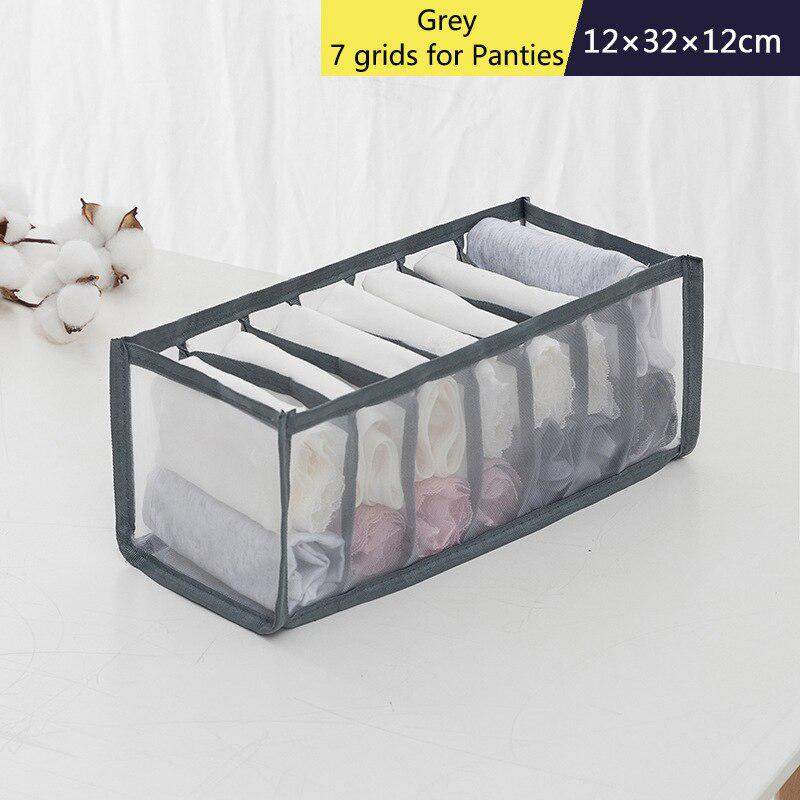 7/11 Grids Falten Unterwäsche Lagerung Box Schrank Schublade Teiler Schrank Organisatoren Für Socken Höschen Organizer Schlafsaal Sparen Sie Platz 7 girds grau