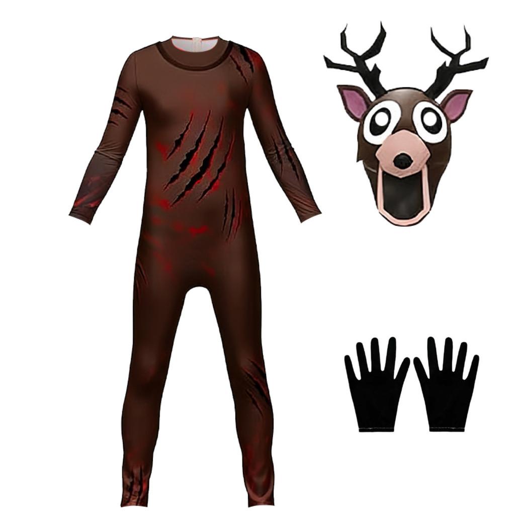Kinder Jungen Mädchen 99 Nächte im Wald Druck Langarm Jumpsuit Masken Sets Halloween Cosplay Kostüme 120cm
