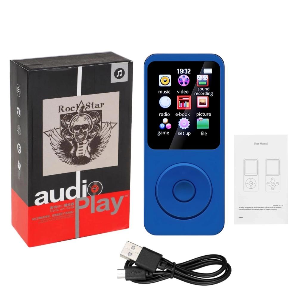 Mini-MP3-MP4-Player, FM-Radio, Bluetooth-kompatibel, 5.4-Stereo-Musik-Player, tragbarer Lautsprecher, unterstützt FM, TF-Karte, E-Book, Voice Recorder, eingebautes Mikrofon Without TF Card blau