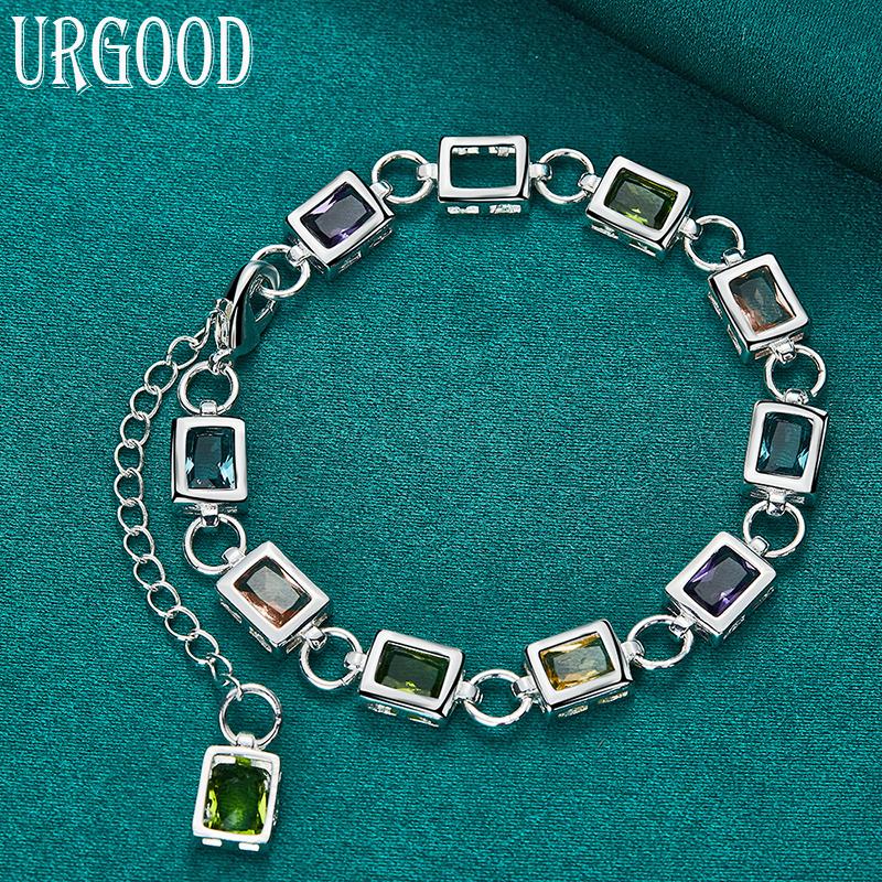 Buntes AAA-Zirkon-Armband aus 925er-Sterlingsilber, Modeschmuck 20cm