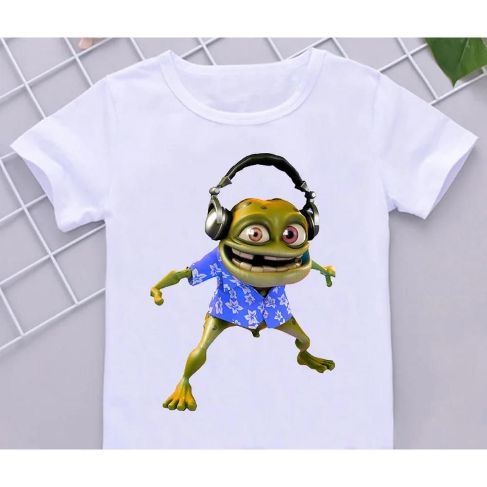 Lustige Jungen T-Shirts Neu Crazy Frog Anime Cartoon Druck Kinder T-Shirts Hip-Hop Kleidung Weißes Kurzarmshirt Tops 120