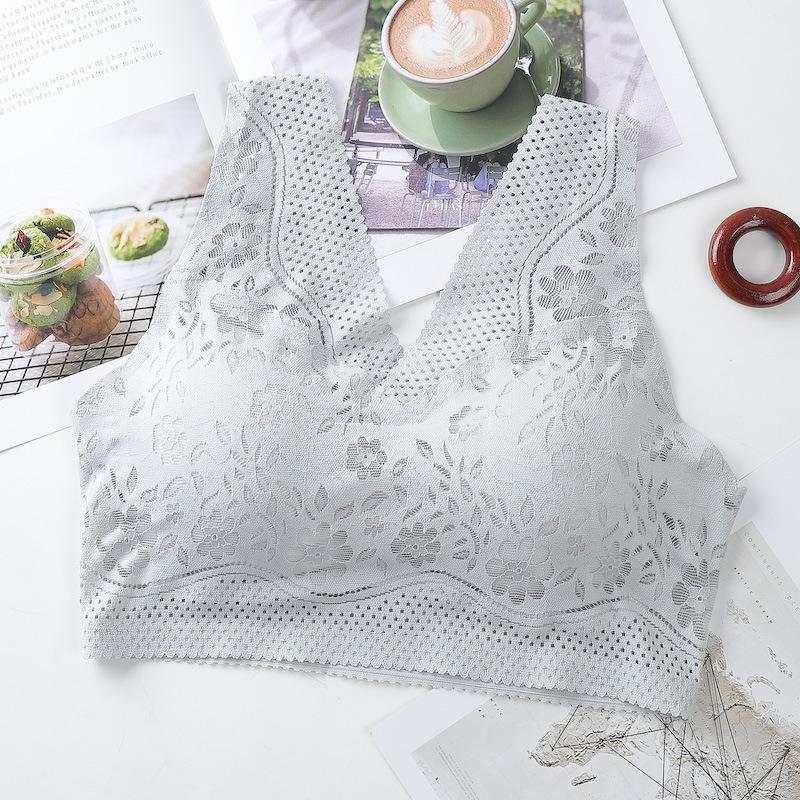 Nahtlose, atmungsaktive Spitze-Push-Up-BHs für Frauen, sexy, kabelloses Top, Dessous, V-Ausschnitt, Bralette, Unterwäsche mit niedrigem Rücken XL