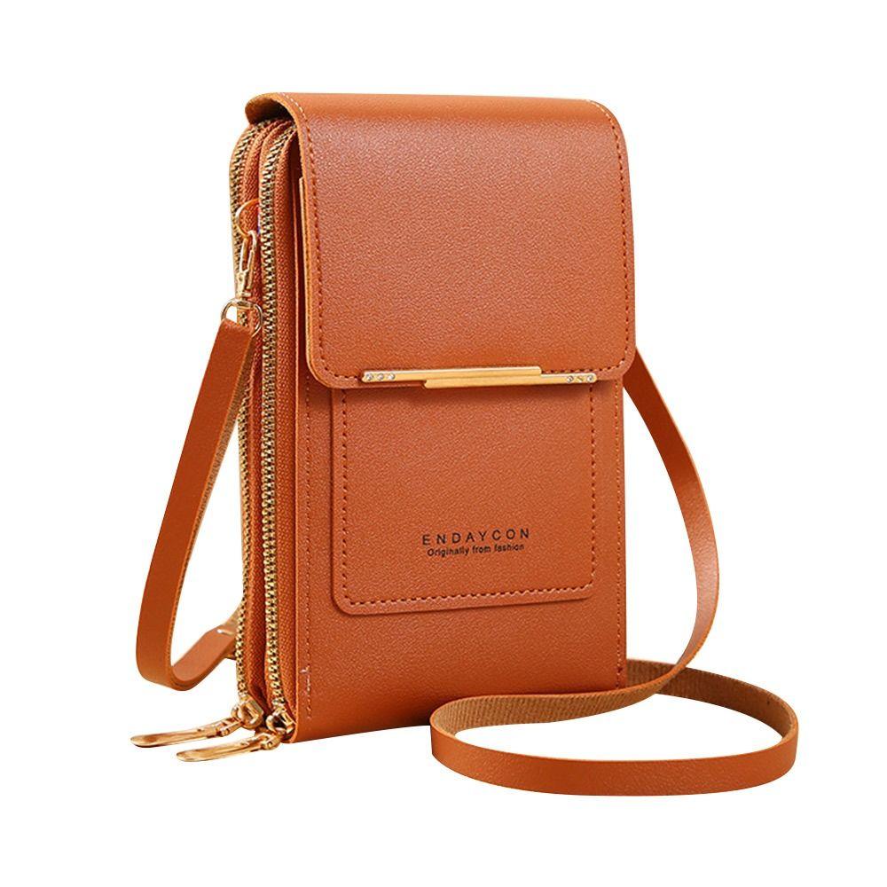 Hochwertige Ledertasche Touchscreen-Telefon-Geldbörse Umhängetaschen Damen Reise-Smartphone-Handtasche brown