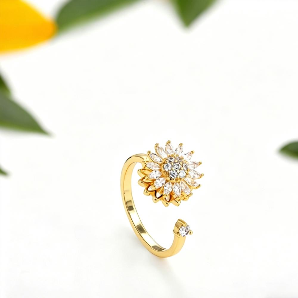 Vergoldeter Edelstahl Fidget Ring für Damen Anti-Stress Angst Rotierbar Sonne Stern Böser Blick Sonnenblume Spinner Schmuck beige