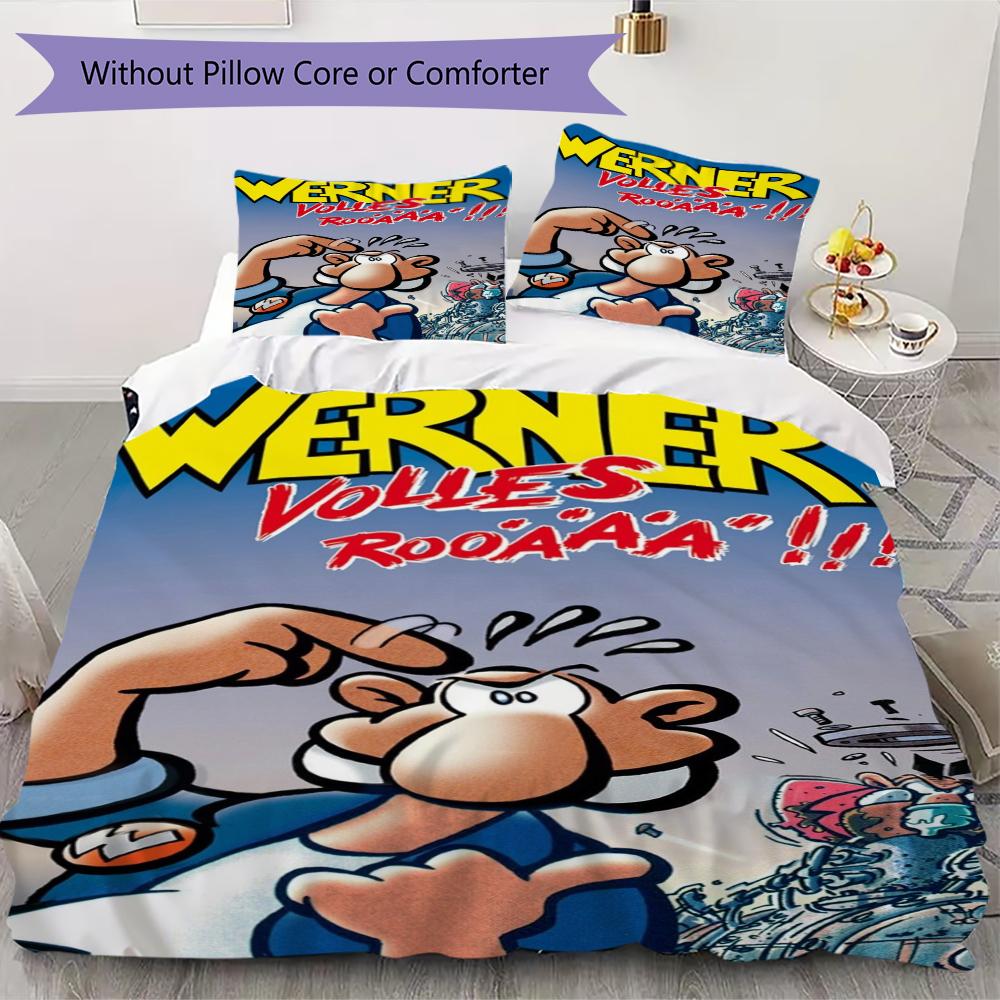 Werner Comic Muster Bettwäsche Steppdecke Steppdeckenbezug Kissenbezug Heimdekoration Geburtstagsgeschenk (1 * Bettbezug + 2 * Kissenbezug ohne Füllung)245 135x200cm yellow
