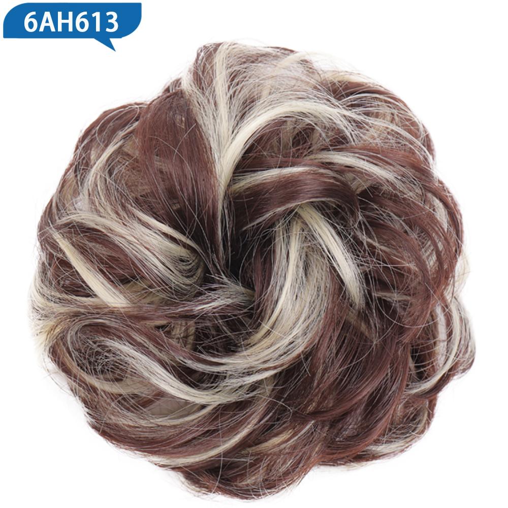 Haarknoten, Haarteil, dunkelbraun, Messy Bun, Haarverlängerung, für Damen, gewellt, lockig, Hochsteckfrisur, Haargummi, elastisch black
