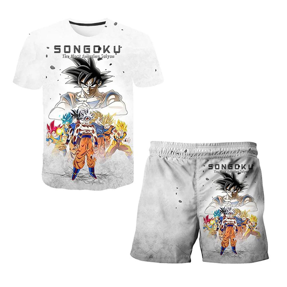 Dragon Ball T-Shirts Jungen Super Saiyan Goku T-Shirt Shorts 2 Stück Sets Kinder Jungen Anime T-Shirt Sommer Kinder Kleidung Sets 150