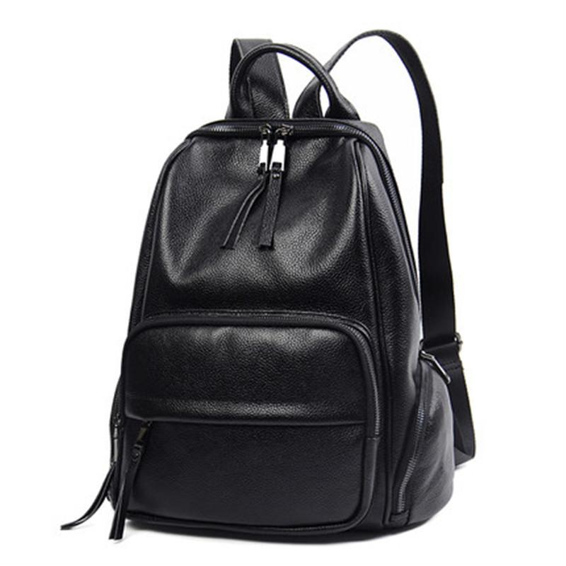Neuer Koreanischer Stil Echter Leder Rucksack Damen Rucksack Multifunktionaler Reise Rucksack Frühling Damen Tasche black