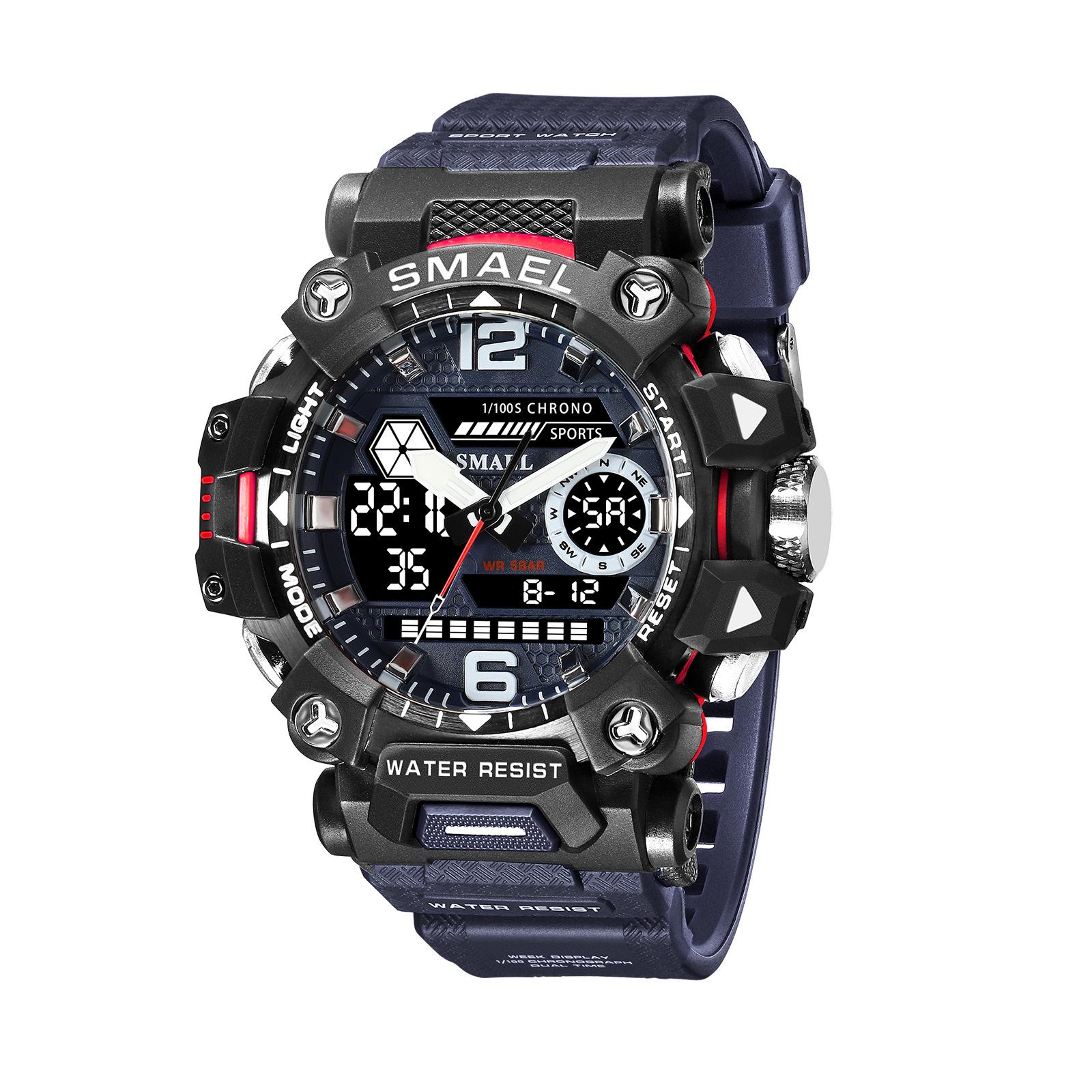 SMAEL Herren-Militäruhr, Outdoor-LED-Digitaluhr, 50 m wasserdicht, taktische Armee-Armbanduhr, Sportuhren für Männer, Sport-Armbanduhr 8072 NO Package blau