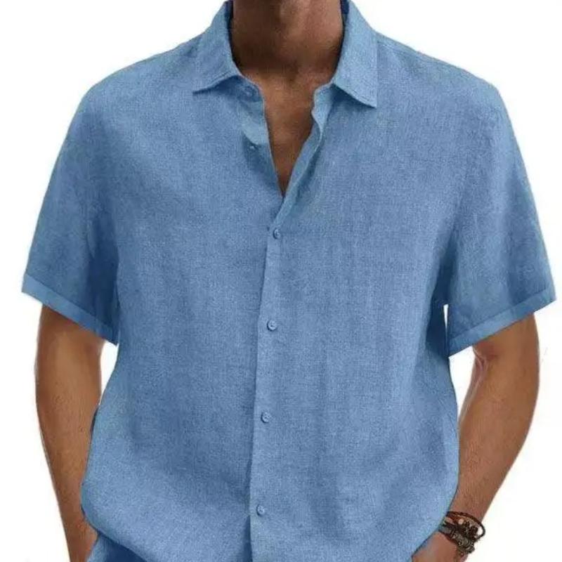 Baumwoll-Leinen-Bluse Sommer Herren Umlegekragen Kurzarm Knopf Locker Bluse Oberteile Oversized S-5XL SZE-ST22092 4XL hellblaue