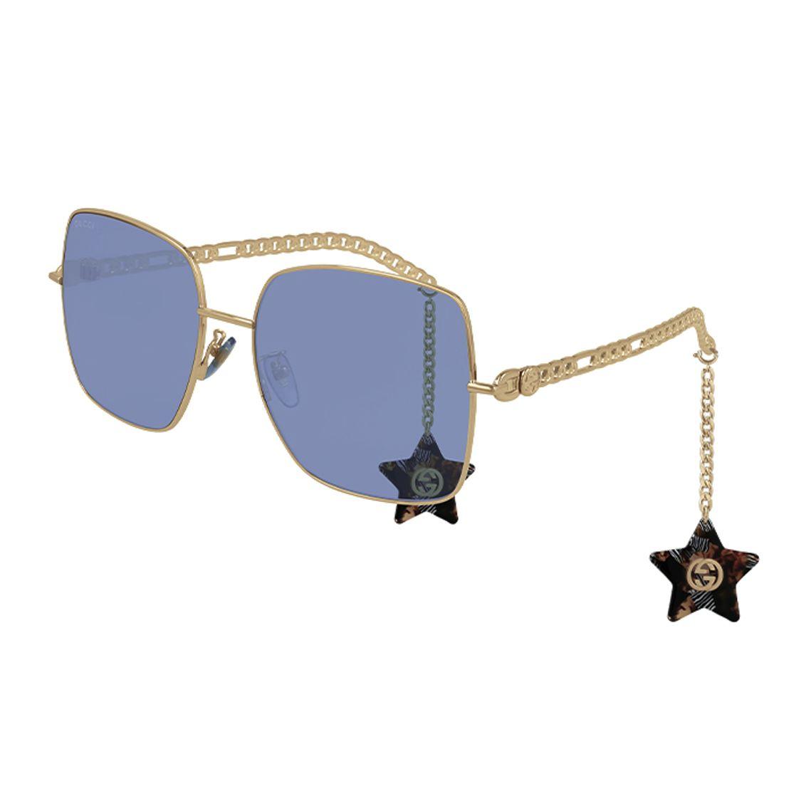Gucci Hohlspiegelbein Leichte Legierung Kette Serie Seestern Anhänger Kette Quadratische Sonnenbrille Unregelmäßige Form Damen Sonnenbrille GG0724S-004 Dust Bag+Eyeglass Case (Random Color)