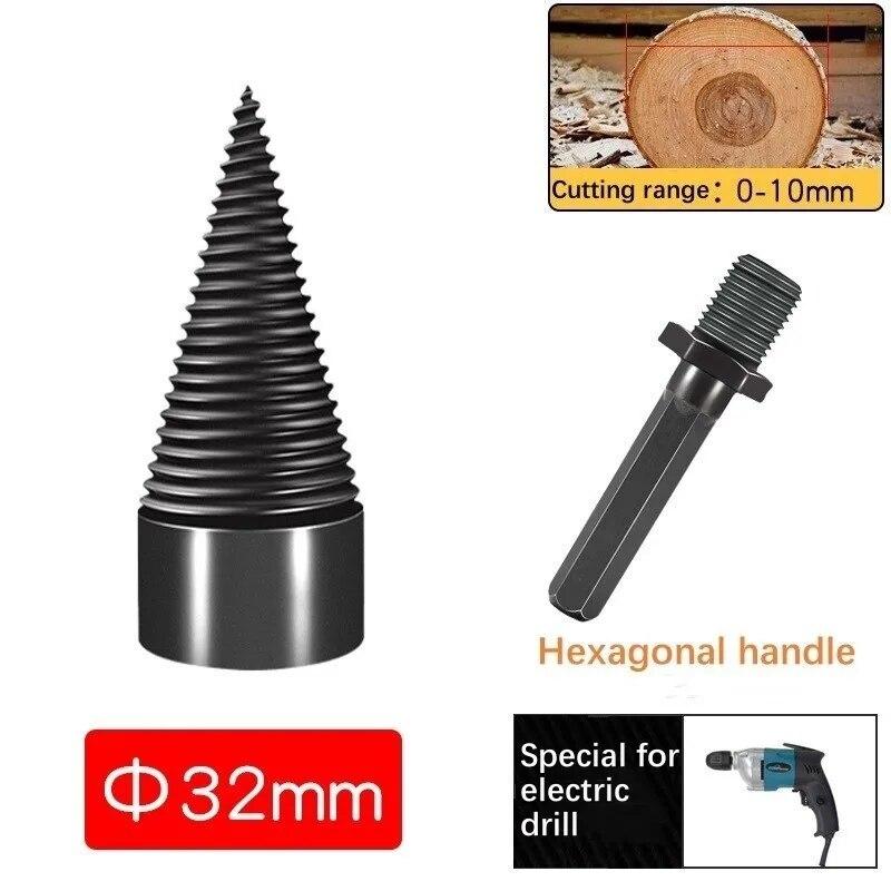 32/42/50mm Abnehmbare Holzspalter Schraube Kegel Bohrer Holz Quadrat/Rund/Sechskantschaft Bohrer Brennholz Holzspalter Bohrer 32mm Hexagon Shank
