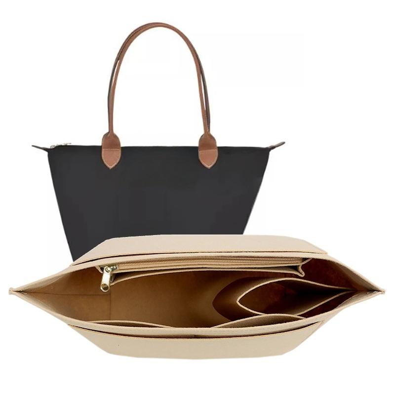 Damen Handtaschen-Organizer-Einsatz Filz Portemonnaie-Organizer Tasche in Tasche Einsatz Multi-Taschen Große Kapazität Tote Liner Organizer für Reisen Tägliche Nutzung Small 21x16.5x14 beige