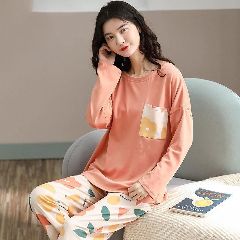 M-5XL Winter Pyjamas frauen Koreanische Version Lange ärmeln Homewear Anzug Lose Große Größe Zwei-stück Anzug Kann draußen getragen werden XXXXXL beige