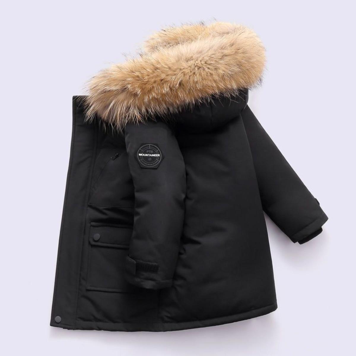 Kinderbekleidung, Jungen Baumwolljacke, Daunenbaumwoll-Winterbekleidung, Baumwolljacke für Kinder mittleren und älteren Alters, Dicke und warme Baumwolljacke 160cm schwarz